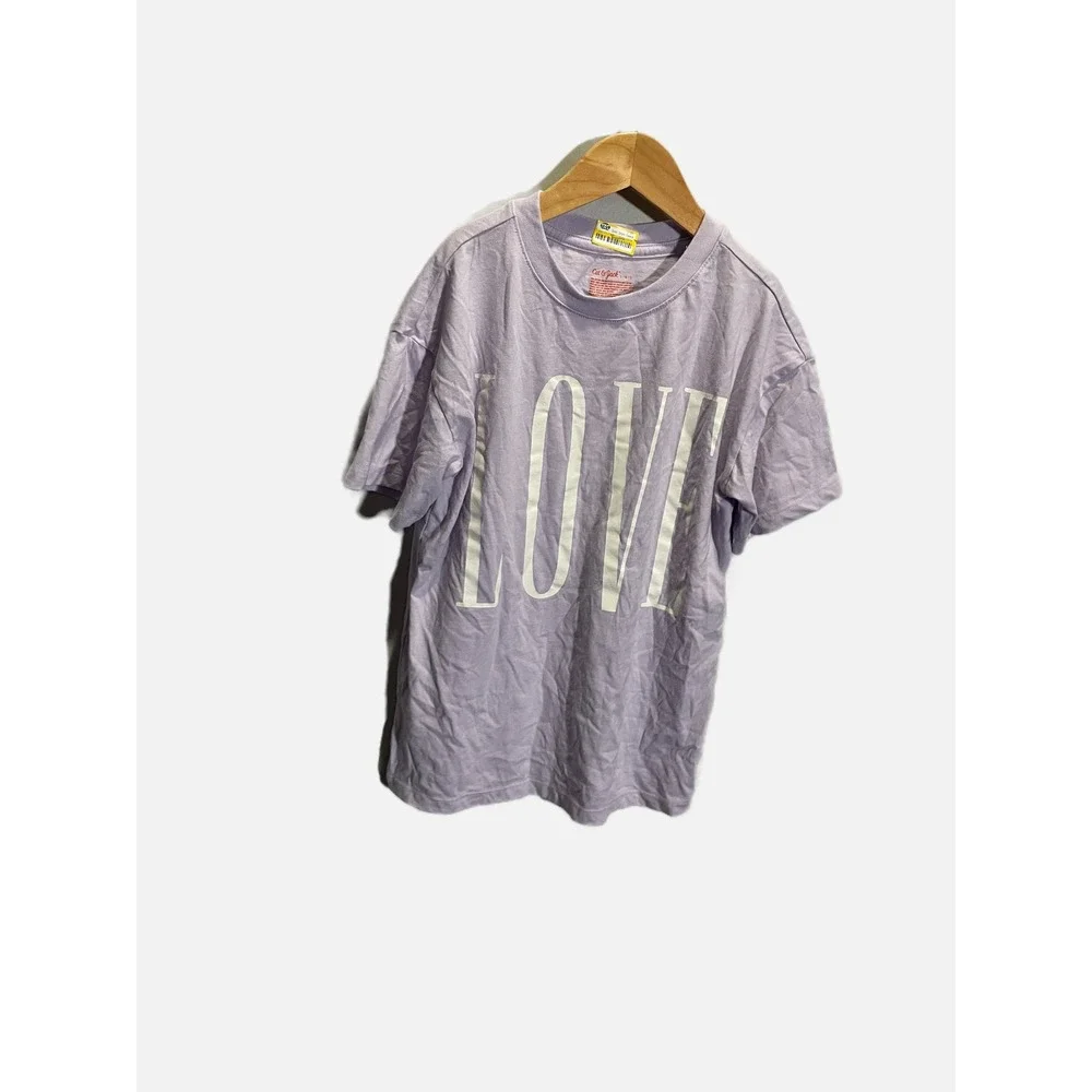 Cat & Jack Graphic Tee Girls L 10/12 Purple Love Short Sleeve Casual Shirt